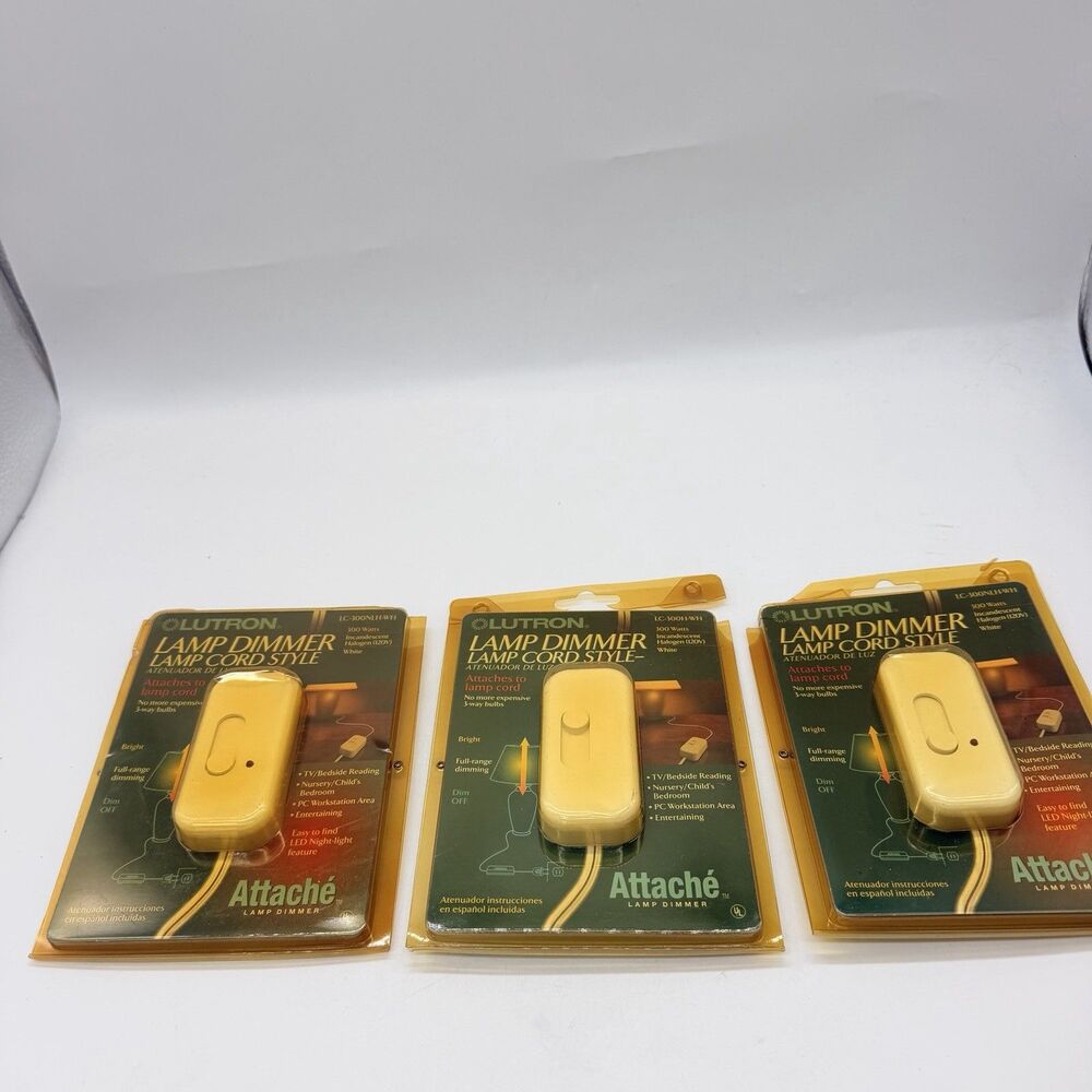 3 Lutron Ivory Plug-In Table Lamp Dimmer with Night Light 100W NOS